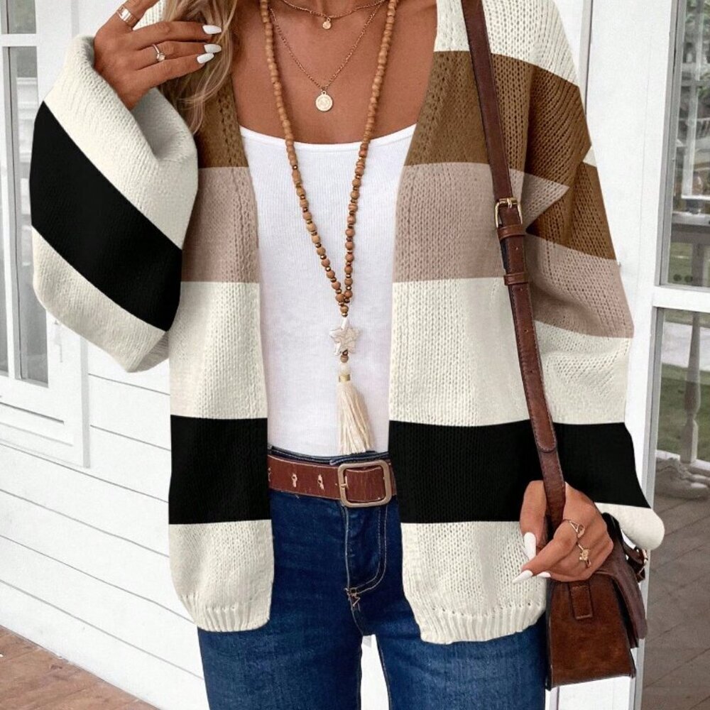 White Casual Women's Contrast Cardigan - Picture 3 of 6